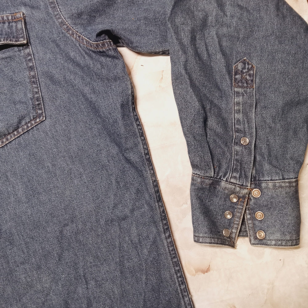 Ely Cattleman Vintage Denim Western  Pearl Snap Long Sleeve Barn Shirt - Picture 8 of 13